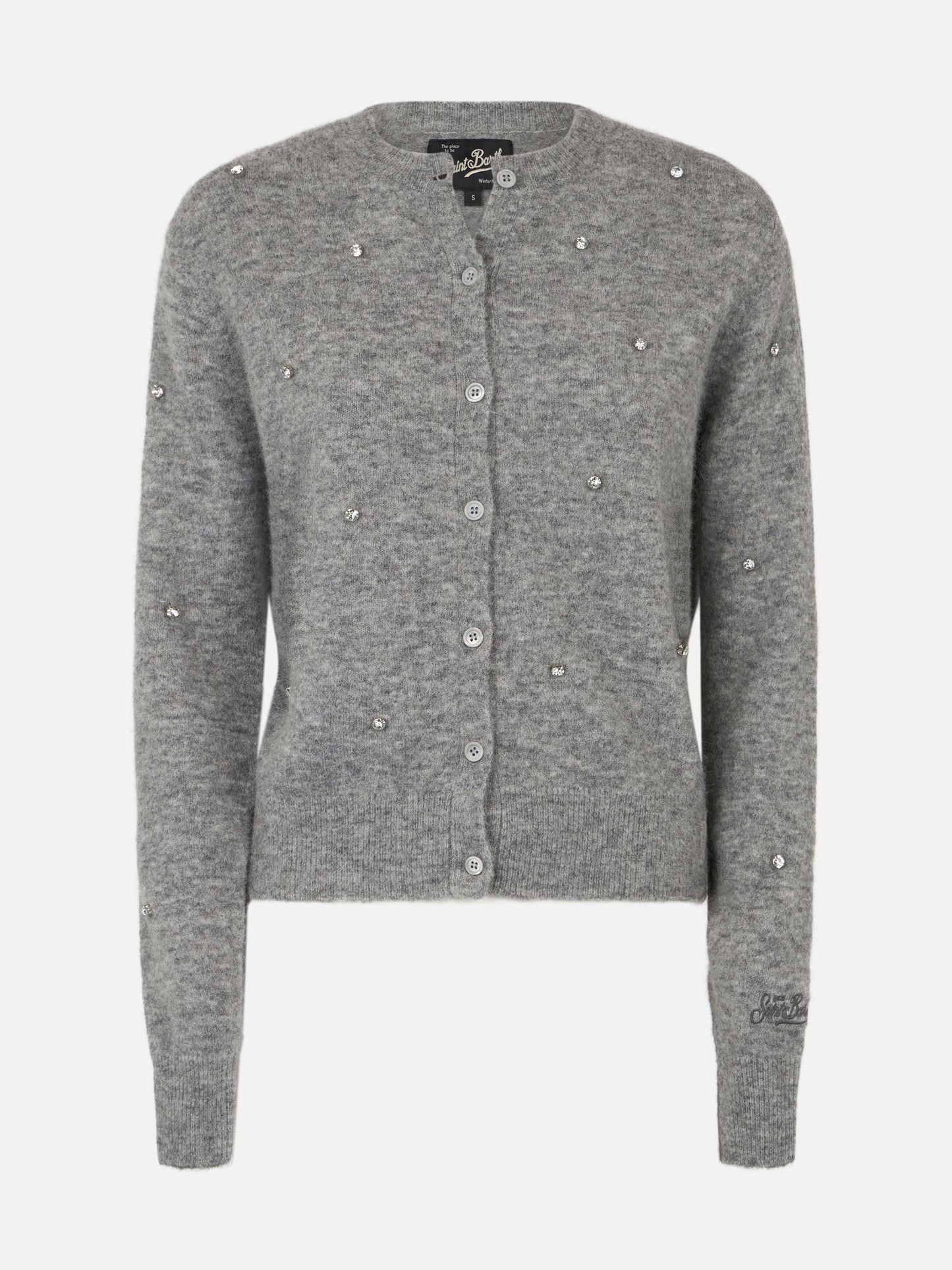 Woman grey cardigan Bellamy with silver rhinestones - MC2 Saint Barth