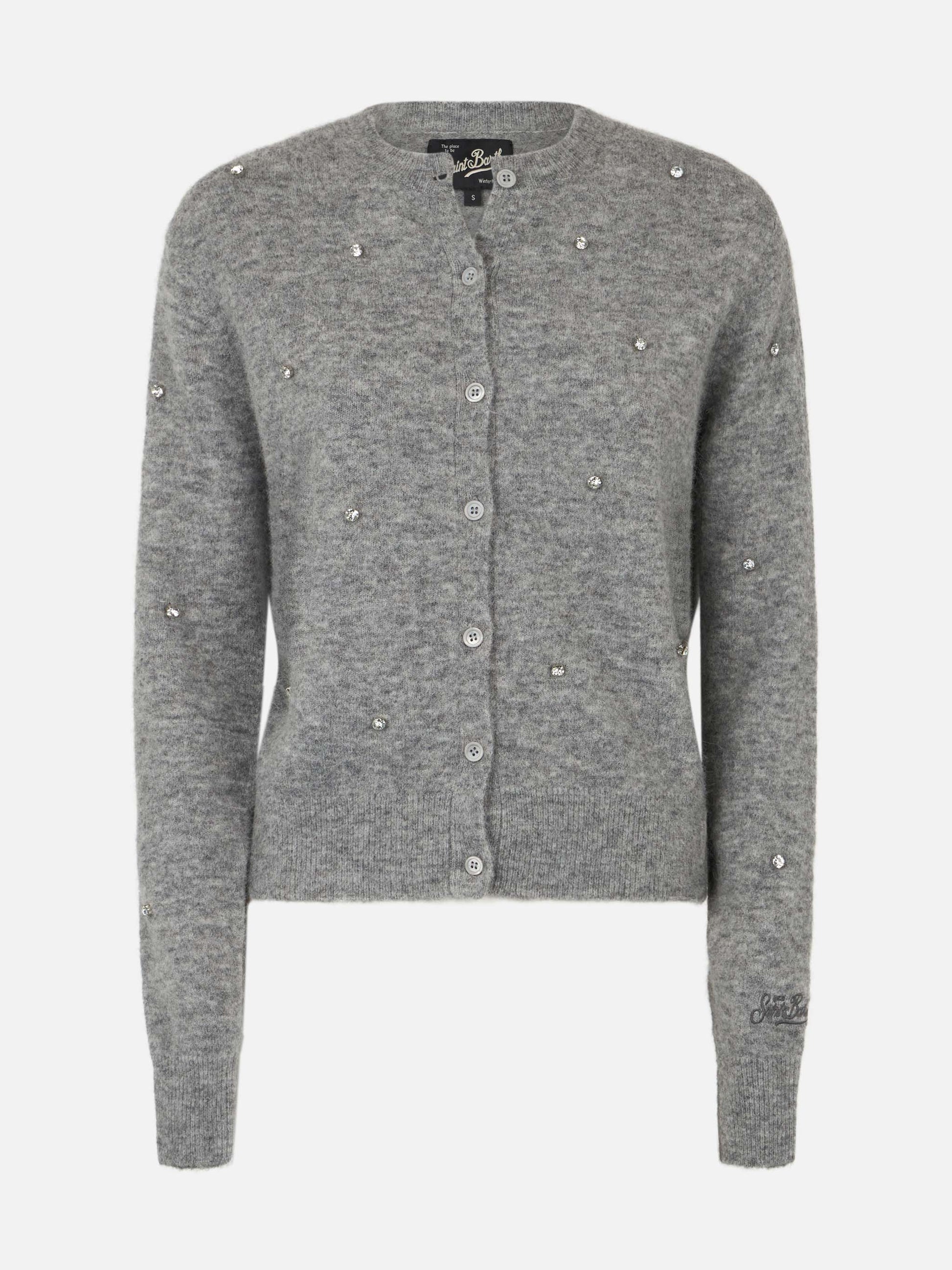 Woman grey cardigan Bellamy with silver rhinestones - MC2 Saint Barth