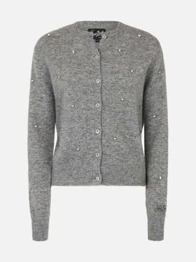 Woman grey cardigan Bellamy with silver rhinestones - MC2 Saint Barth