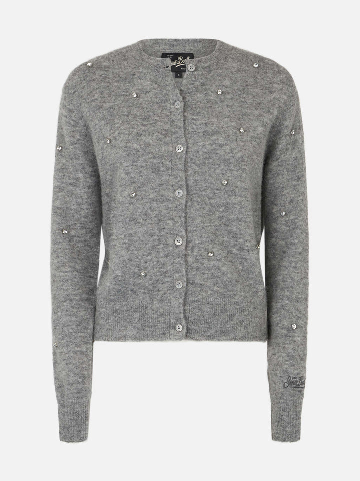 Woman grey cardigan Bellamy with silver rhinestones - MC2 Saint Barth