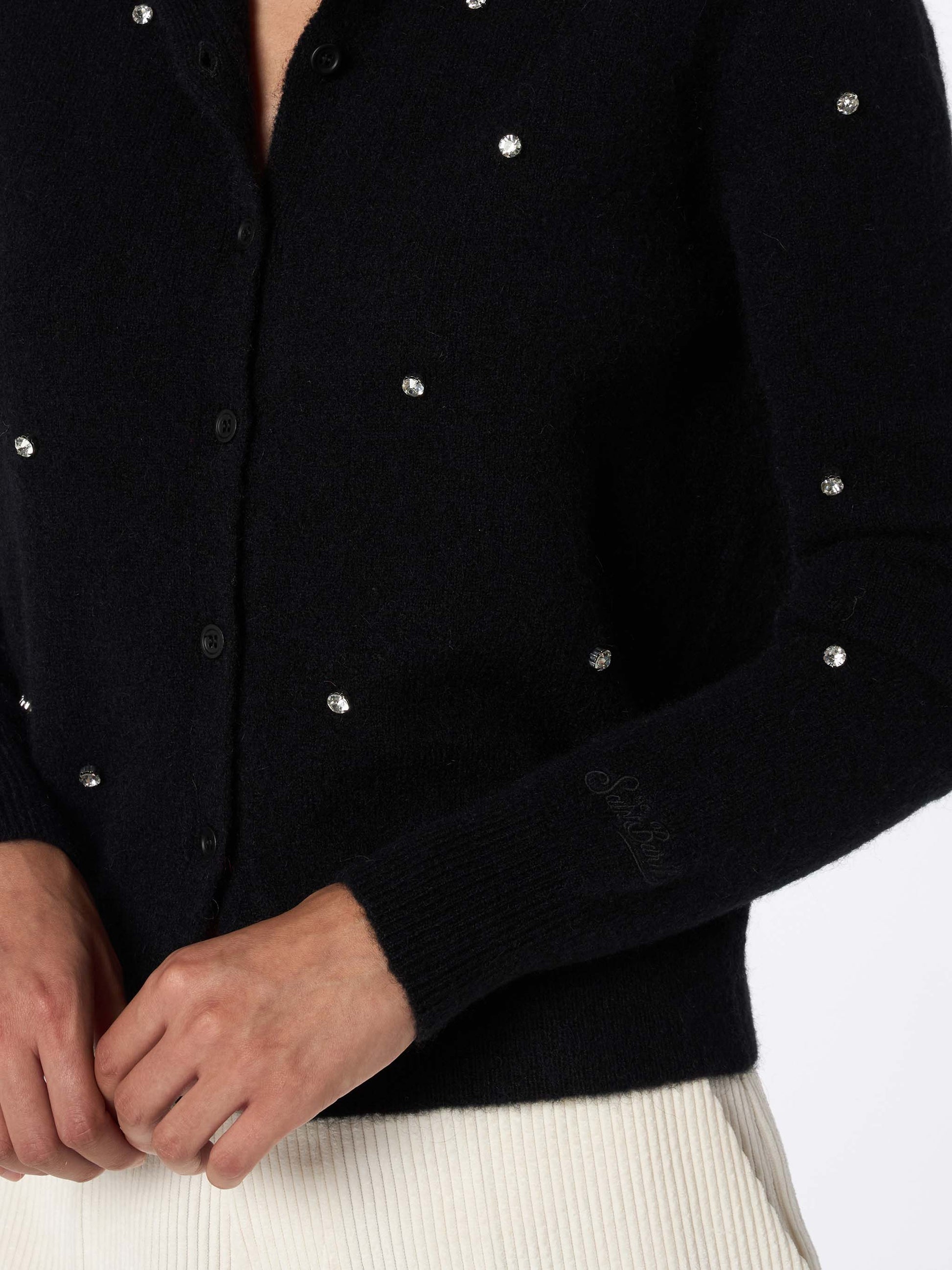 Woman black cardigan Bellamy with rhinestones - MC2 Saint Barth