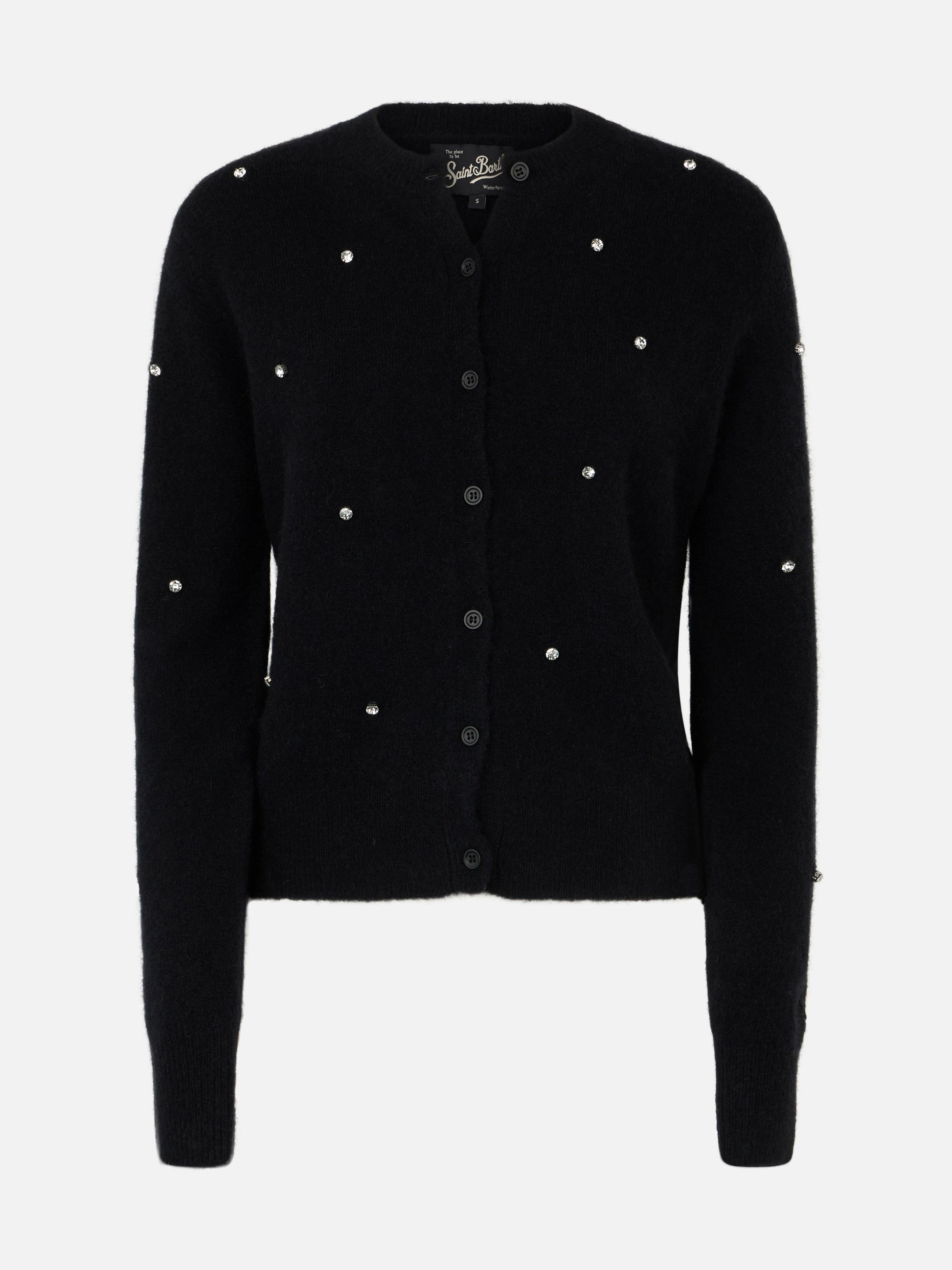 Woman black cardigan Bellamy with rhinestones - MC2 Saint Barth