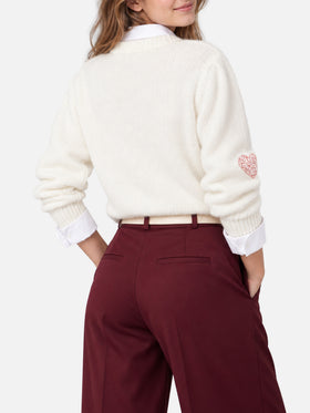 Maglione Bloom Soft bianco con cuori in strass rossi