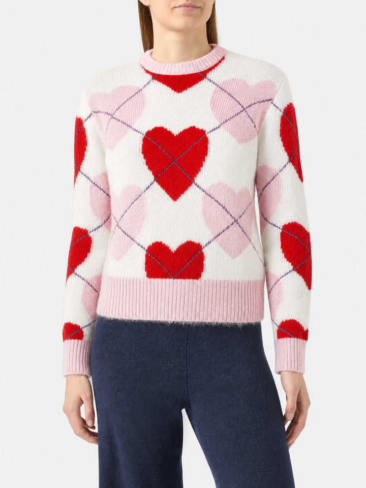 Bloom Soft argyle heart pattern knit sweater