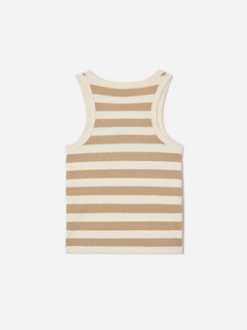 Blue Jr Tank-Top with beige and white stripes and embroidered logo
