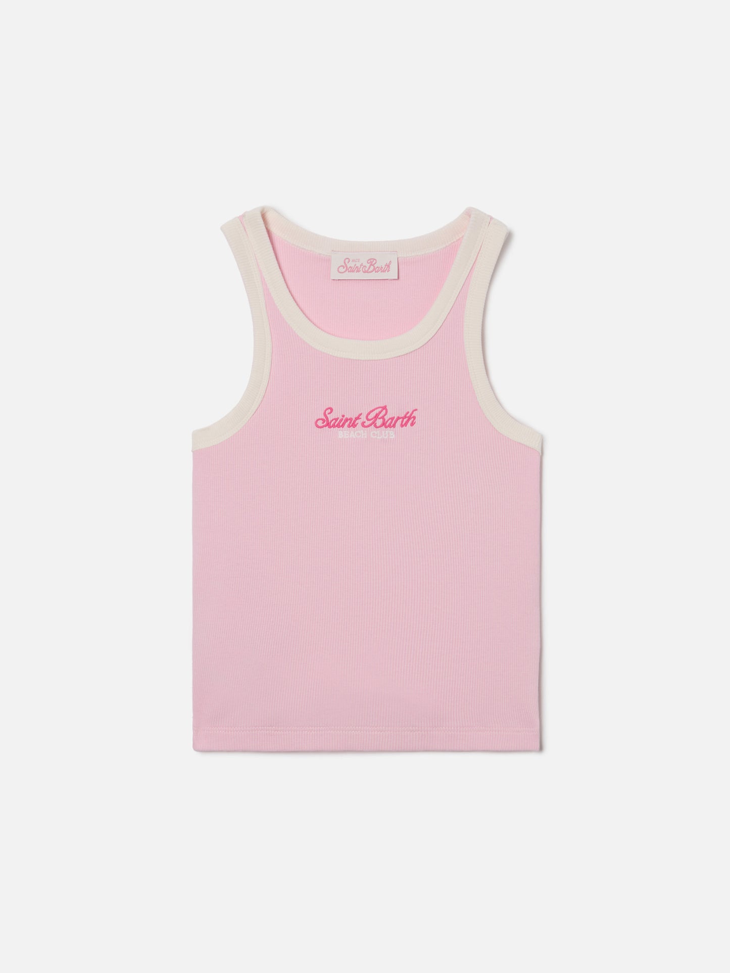 Débardeur Blue Jr rose avec logo brodé et finitions crème 