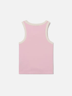 Débardeur Blue Jr rose avec logo brodé et finitions crème 