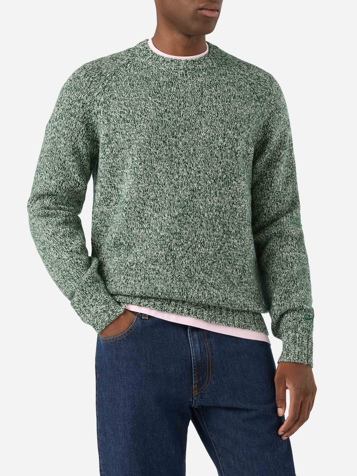 Green Blunt wool crewneck with mouliné knit
