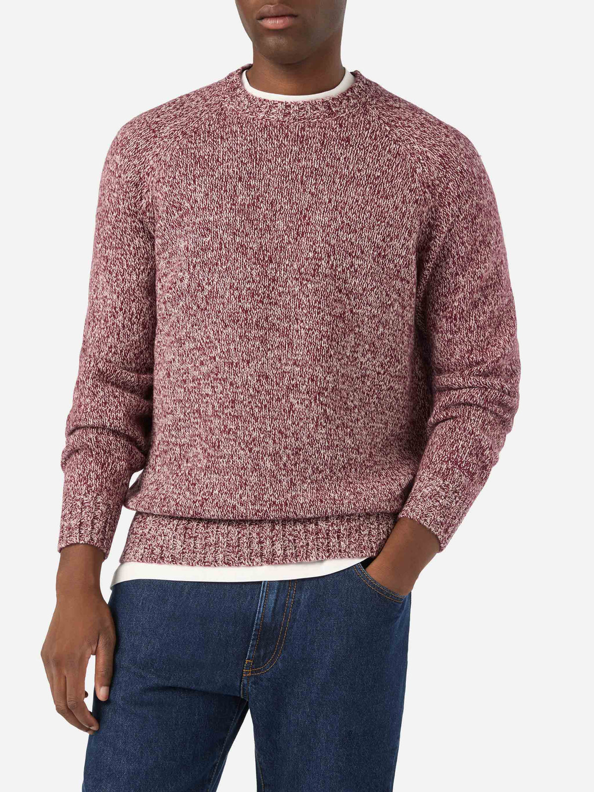 Maglia girocollo Blunt rossa in lana con lavorazione mouliné