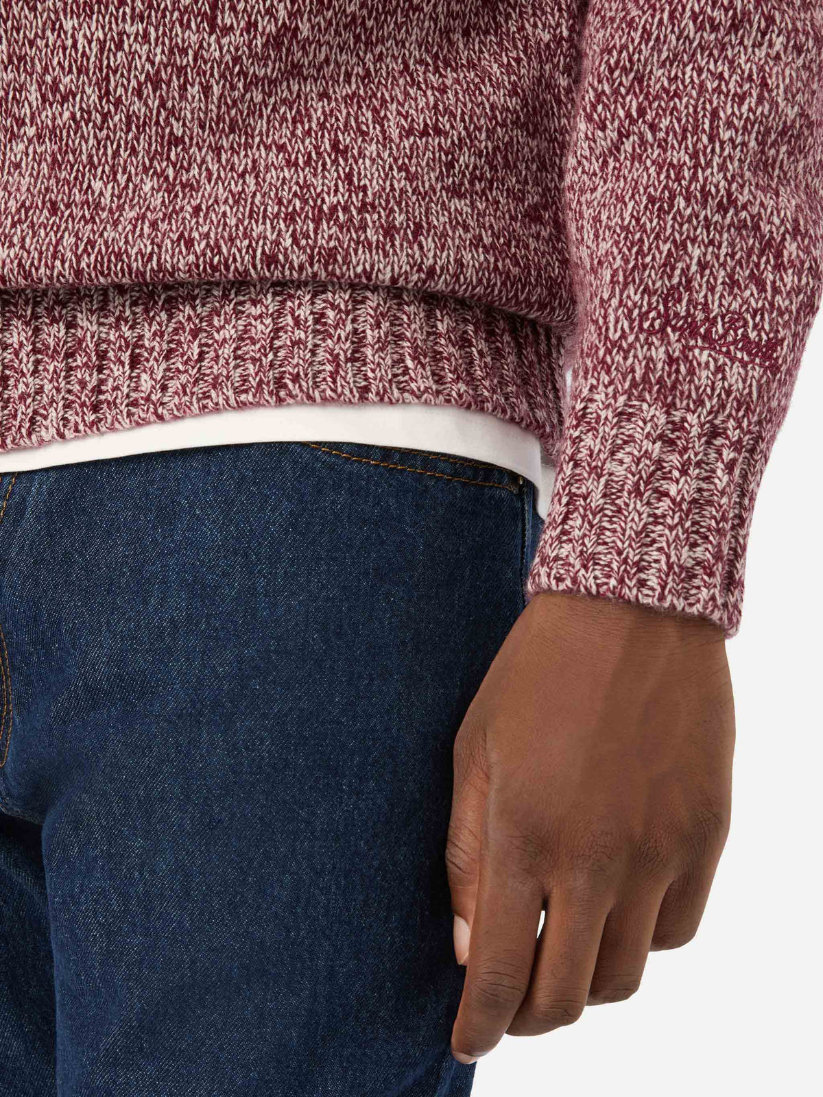 Maglia girocollo Blunt rossa in lana con lavorazione mouliné