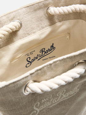 Boat beige linen backpack with printed logo