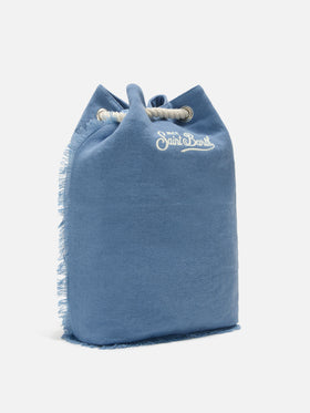 Boat blue linen backpack with printed logo