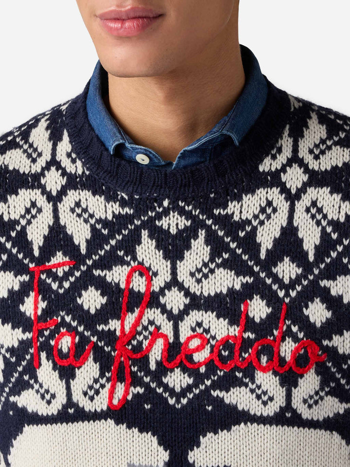 Herrenpullover Bombardino mit norwegischem Jacquard und Fa Freddo-Stickerei