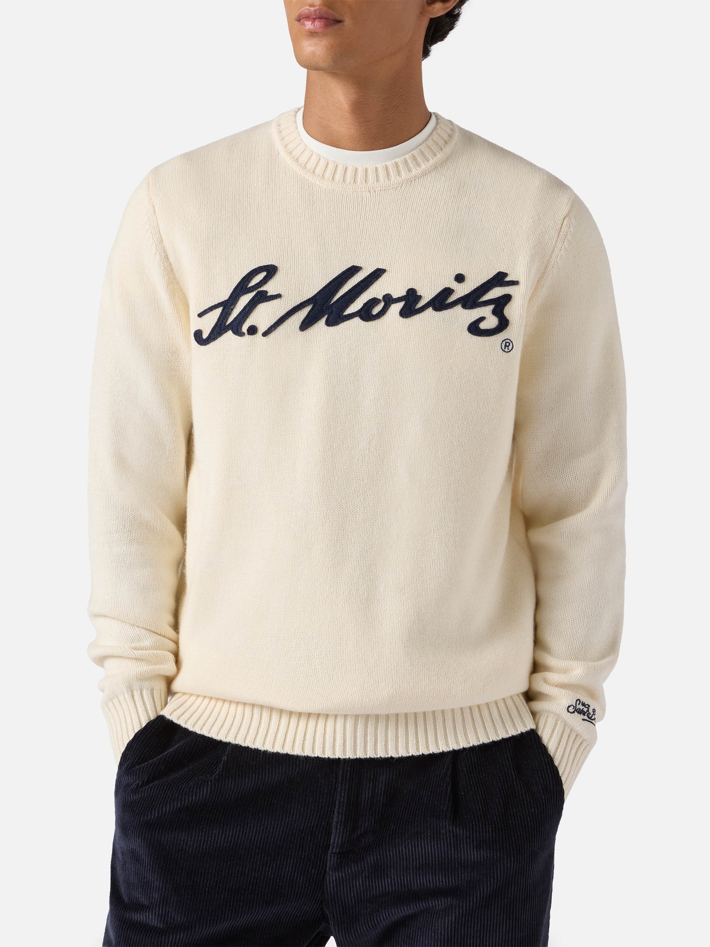 Weißer Bombardino Light Pullover mit St. Moritz Jacquard | ST. MORITZ TOP OF THE WORLD SPECIAL EDITION