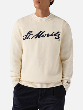 Weißer Bombardino Light Pullover mit St. Moritz Jacquard | ST. MORITZ TOP OF THE WORLD SPECIAL EDITION