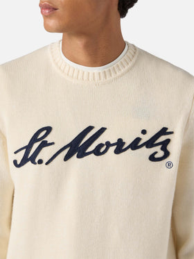 Weißer Bombardino Light Pullover mit St. Moritz Jacquard | ST. MORITZ TOP OF THE WORLD SPECIAL EDITION