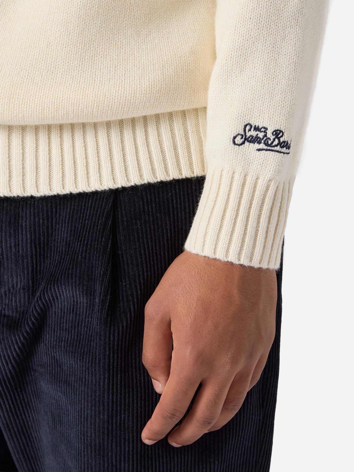 Weißer Bombardino Light Pullover mit St. Moritz Jacquard | ST. MORITZ TOP OF THE WORLD SPECIAL EDITION