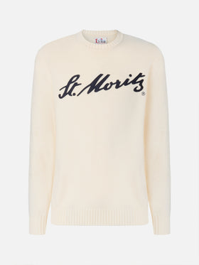 Weißer Bombardino Light Pullover mit St. Moritz Jacquard | ST. MORITZ TOP OF THE WORLD SPECIAL EDITION