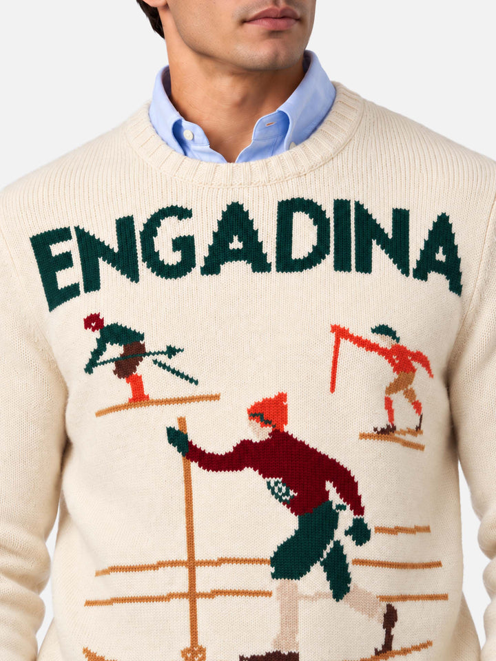 Off white Bombardino Light crewneck sweater with Engadina skiers jacquard