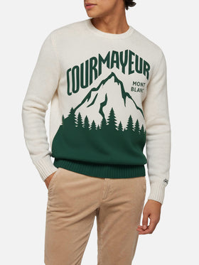 Weißer Bombardino Light Pullover mit Courmayeur Jacquardmuster | COURMAYEUR SPECIAL EDITION