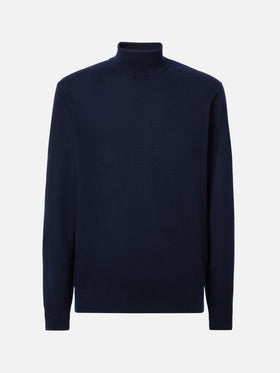 Turtleneck sweater Bond in night blue merino wool and cashmere