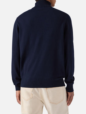 Turtleneck sweater Bond in night blue merino wool and cashmere