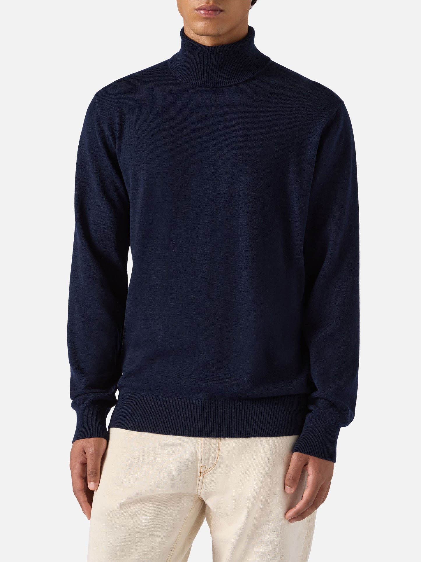 Turtleneck sweater Bond in night blue merino wool and cashmere