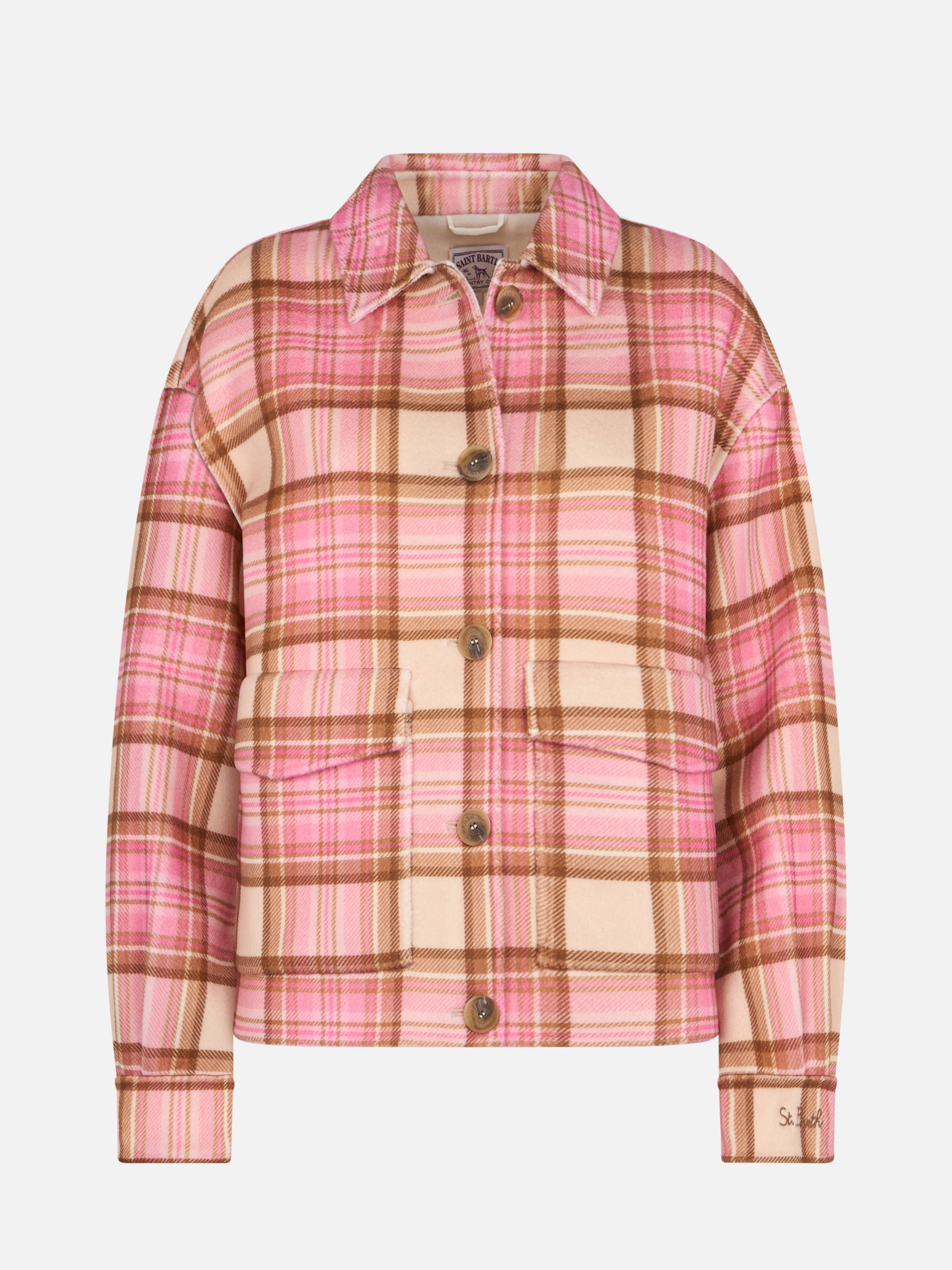 Woman wool overshirt Bonnibell with pink tartan print - MC2 Saint Barth