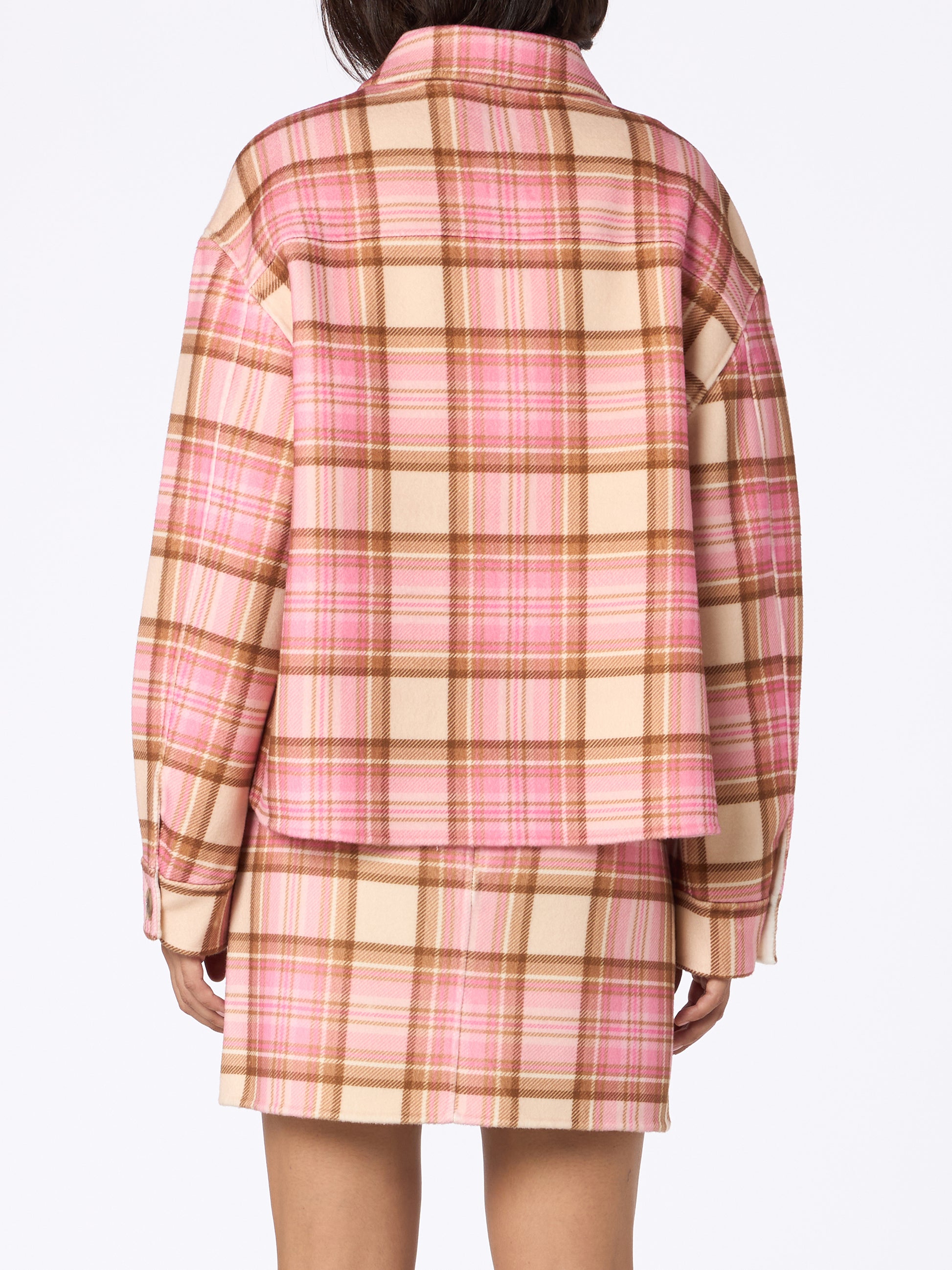 Woman wool overshirt Bonnibell with pink tartan print - MC2 Saint Barth