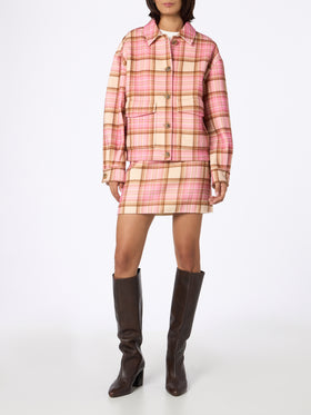 Woman wool overshirt Bonnibell with pink tartan print - MC2 Saint Barth