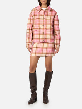 Woman wool overshirt Bonnibell with pink tartan print