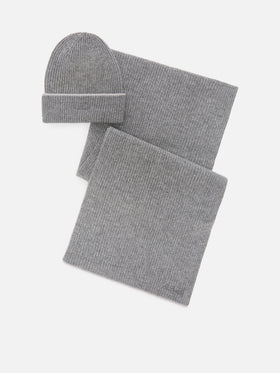 Ensemble bonnet et écharpe en laine grise 