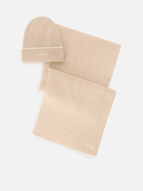 Set berretto e sciarpa beige in lana
