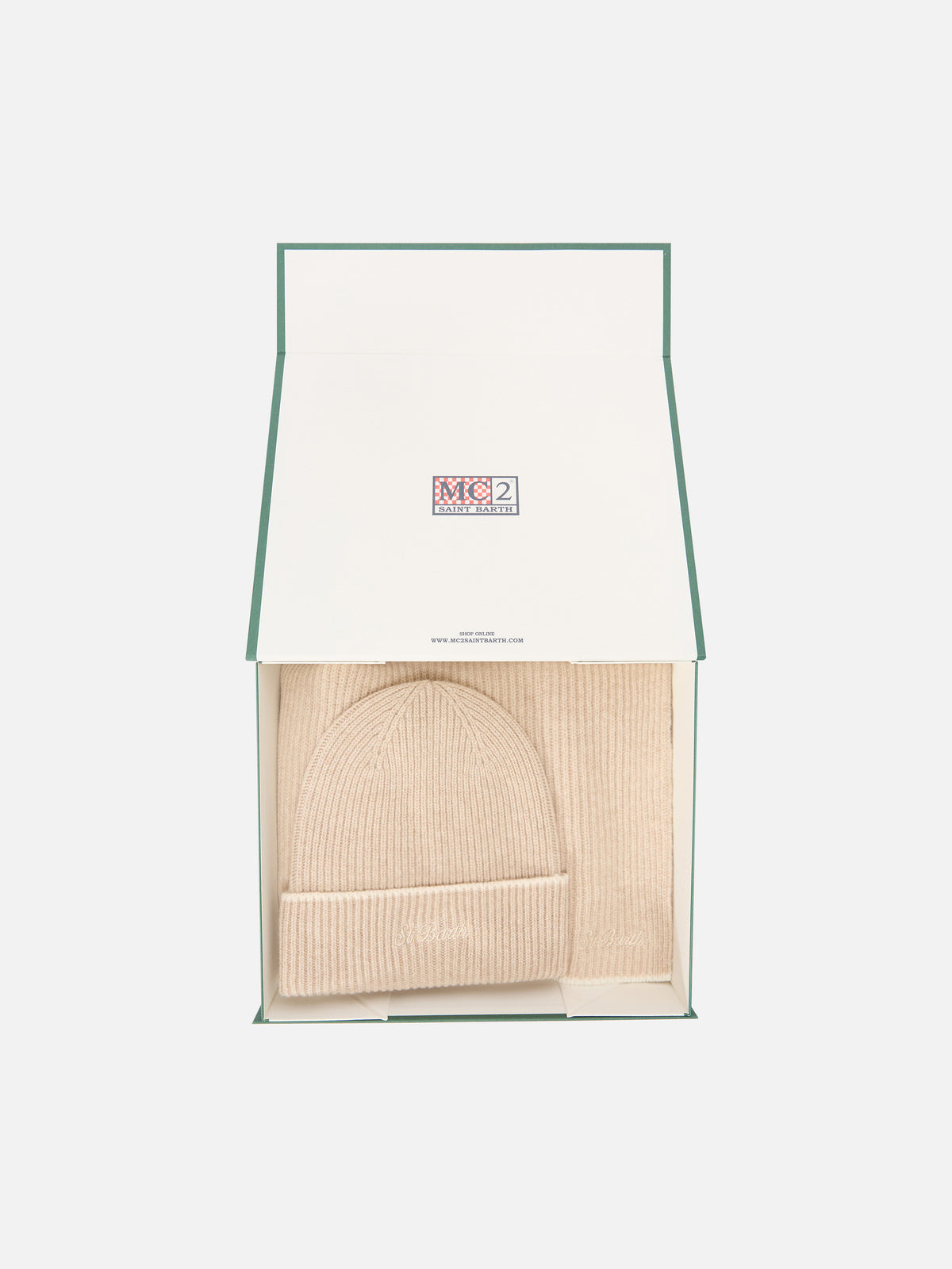 Set berretto e sciarpa beige in lana