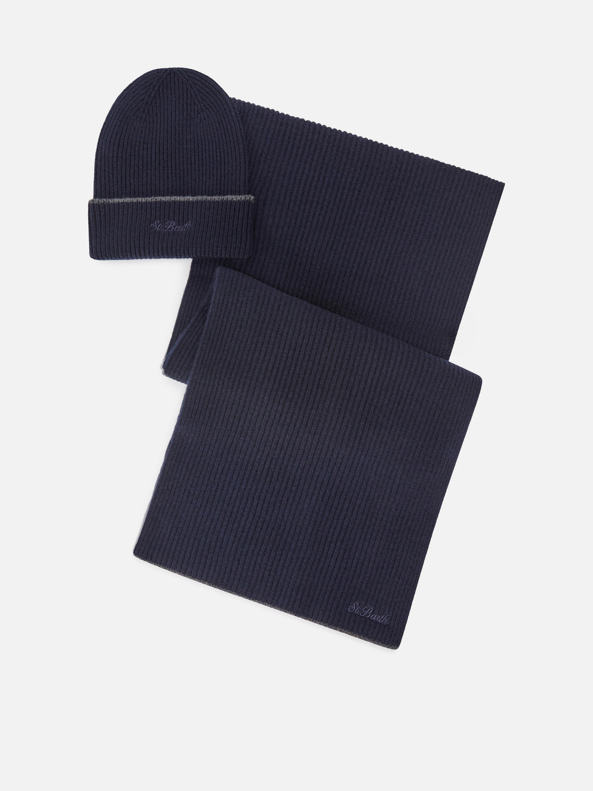 Set aus Mütze und Schal aus navyblauer Wolle blue 