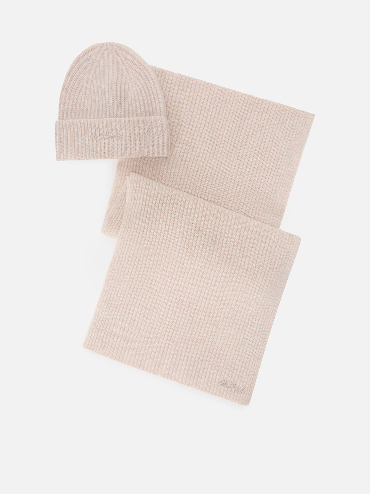 Beige cashmere beanie and scarf set