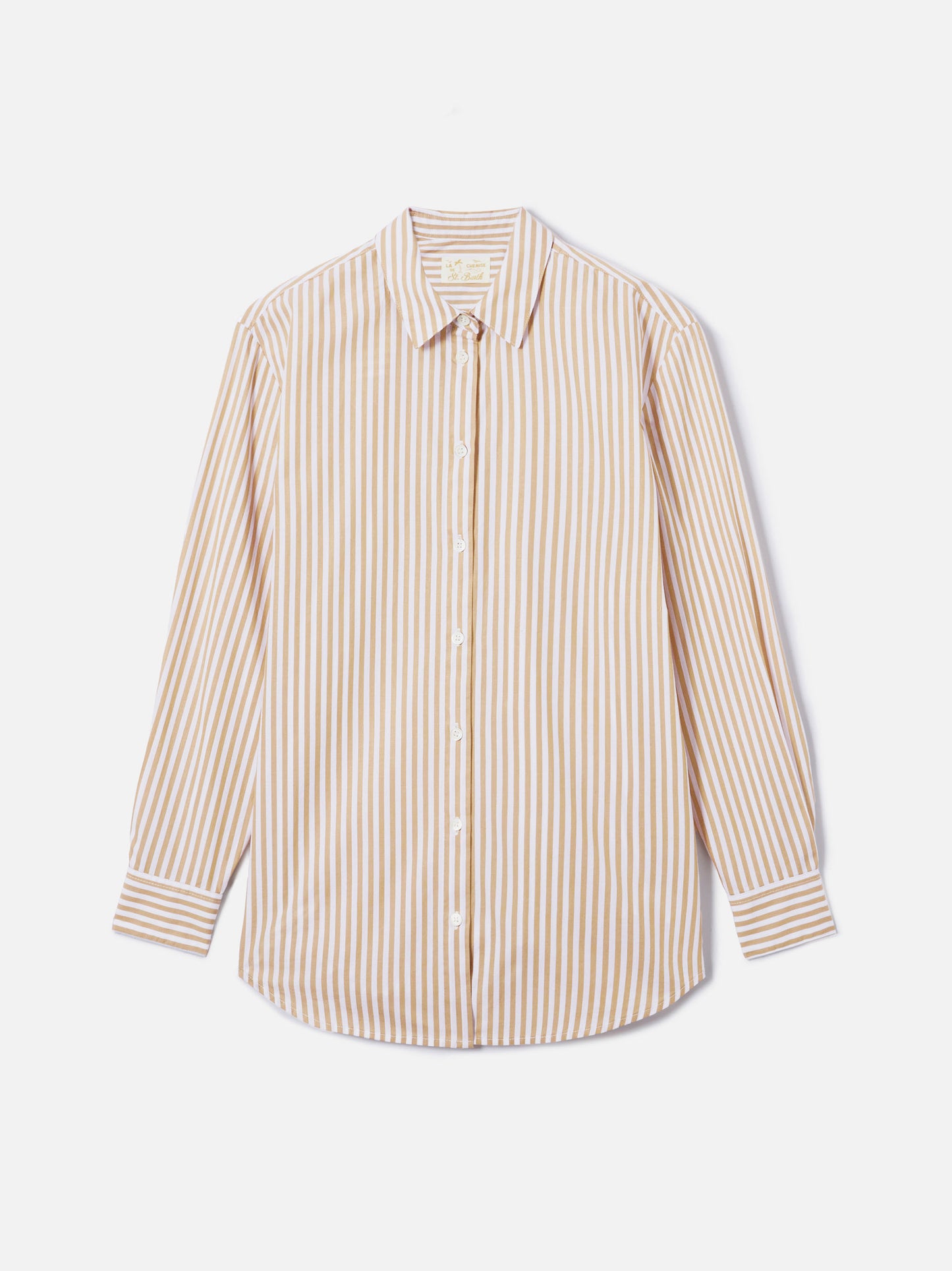 Camicia Brigitte in cotone a righe beige con ricamo Sport Club