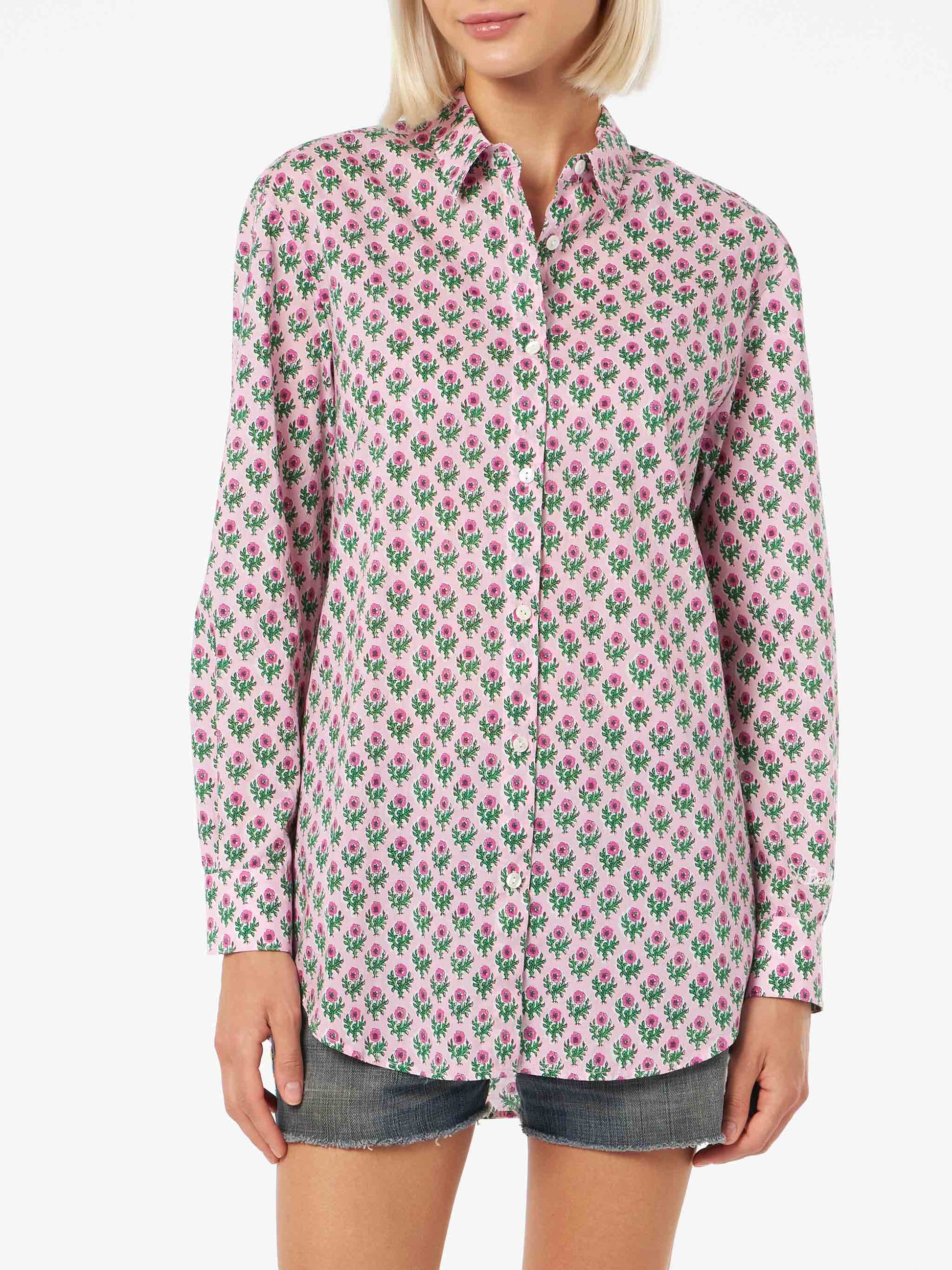 Woman cotton shirt Brigitte with flower print - MC2 Saint Barth