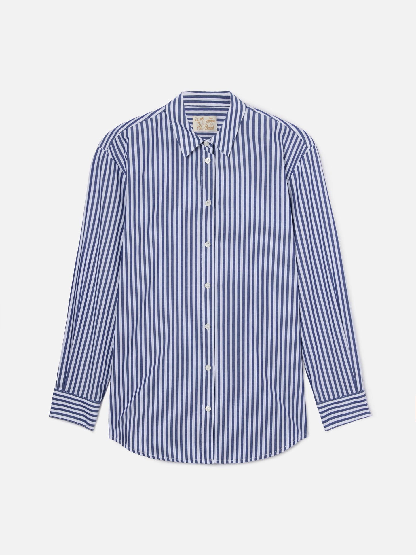 Camisa Brigitte con rayas azules y bordado See You In Saint Barth 