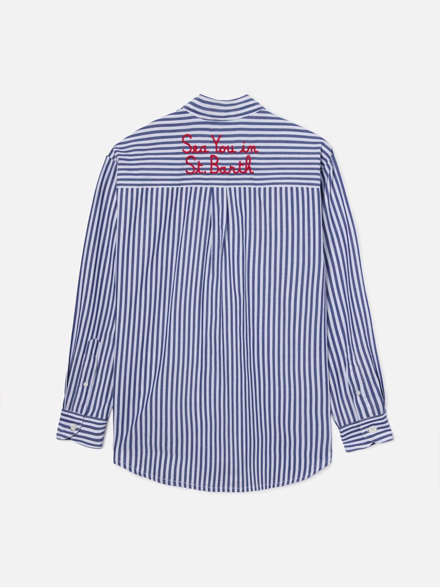 Camisa Brigitte con rayas azules y bordado See You In Saint Barth 