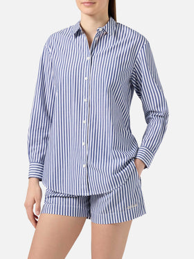 Camisa Brigitte con rayas azules y bordado See You In Saint Barth 