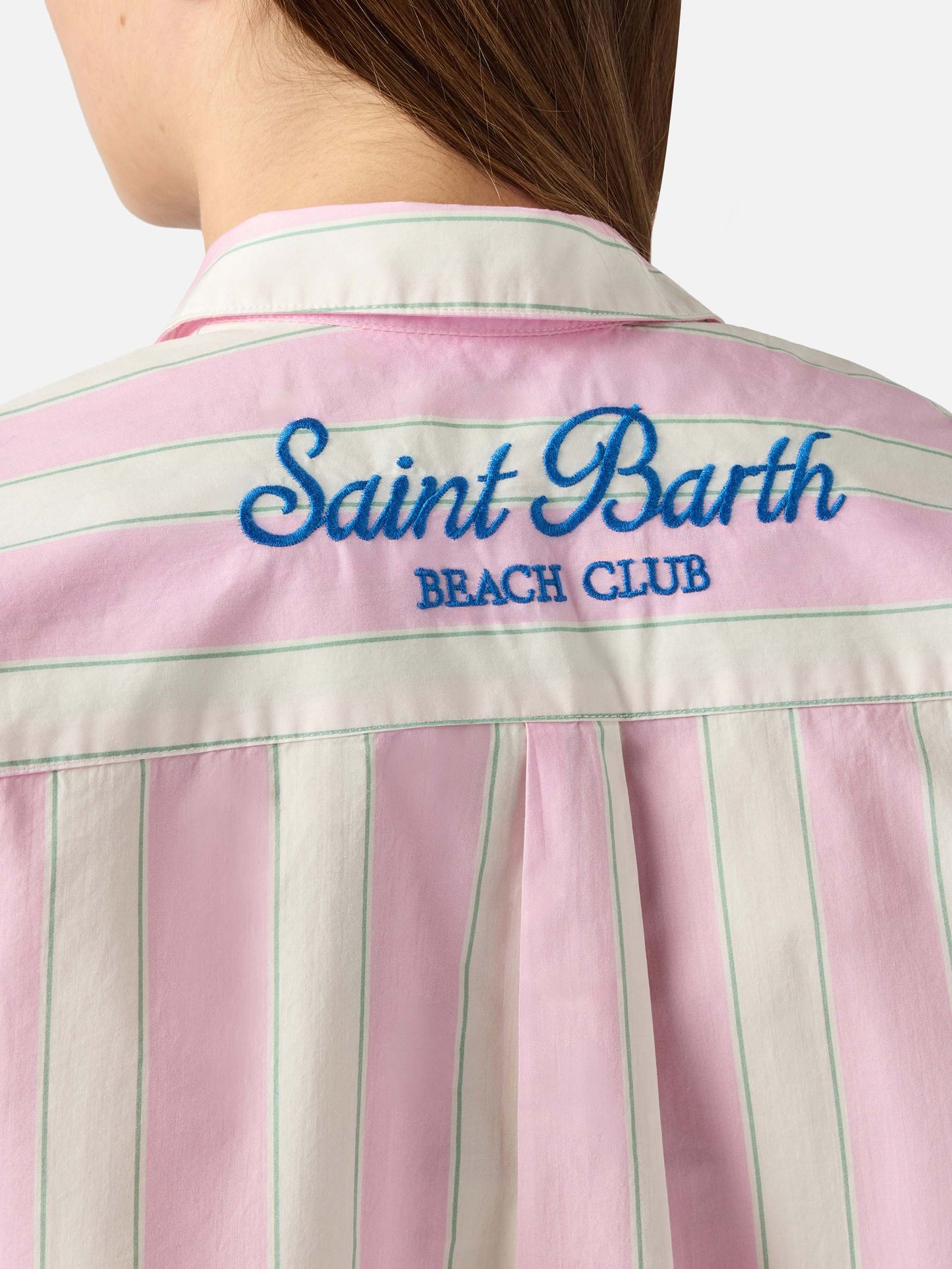 Brigitte cotton shirt with pink stripes and Sport Club embroidery