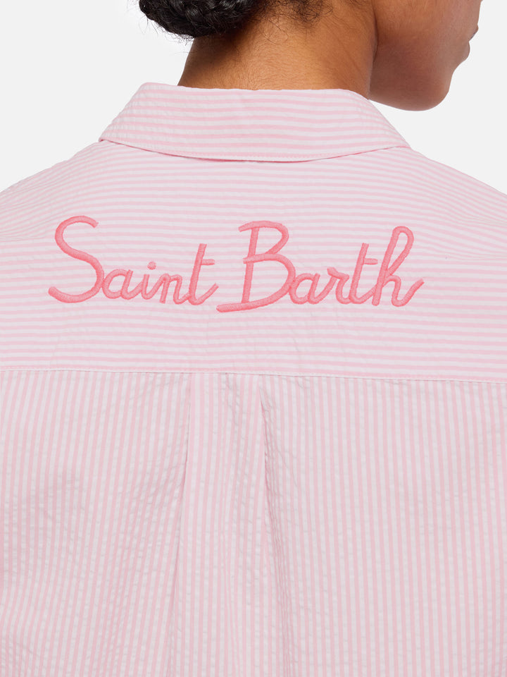 Brigitte striped-print seersucker shirt with Saint Barth embroidery - MC2 Saint Barth