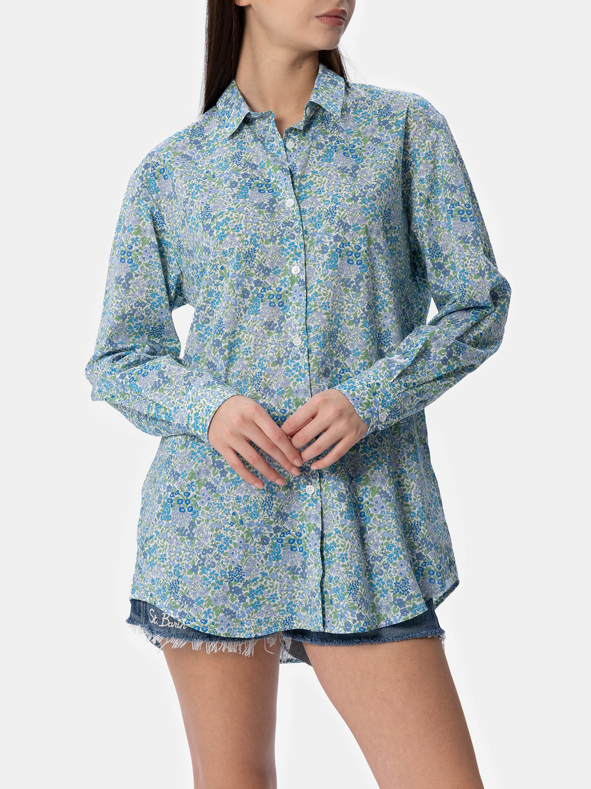 Woman cotton shirt Brigitte with Joanna Luise print | MADE WITH LIBERTY FABRIC - MC2 Saint Barth