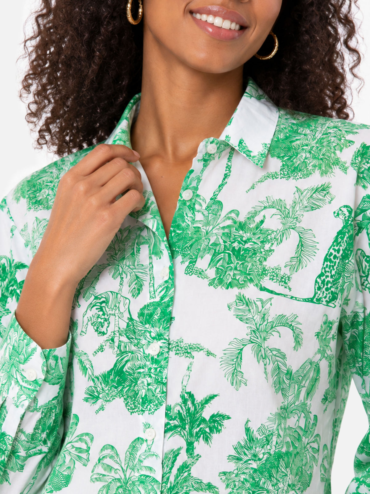 Camisa de algodón Brigitte verde toile de jouy 