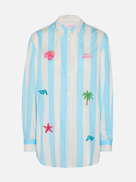 Brigitte camicia in cotone a righe con ricamo Ibiza