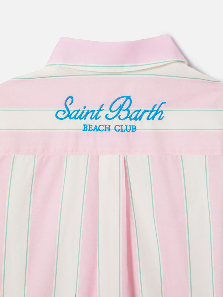 Mini Brigitte Shirt in striped cotton poplin in white, pink and green