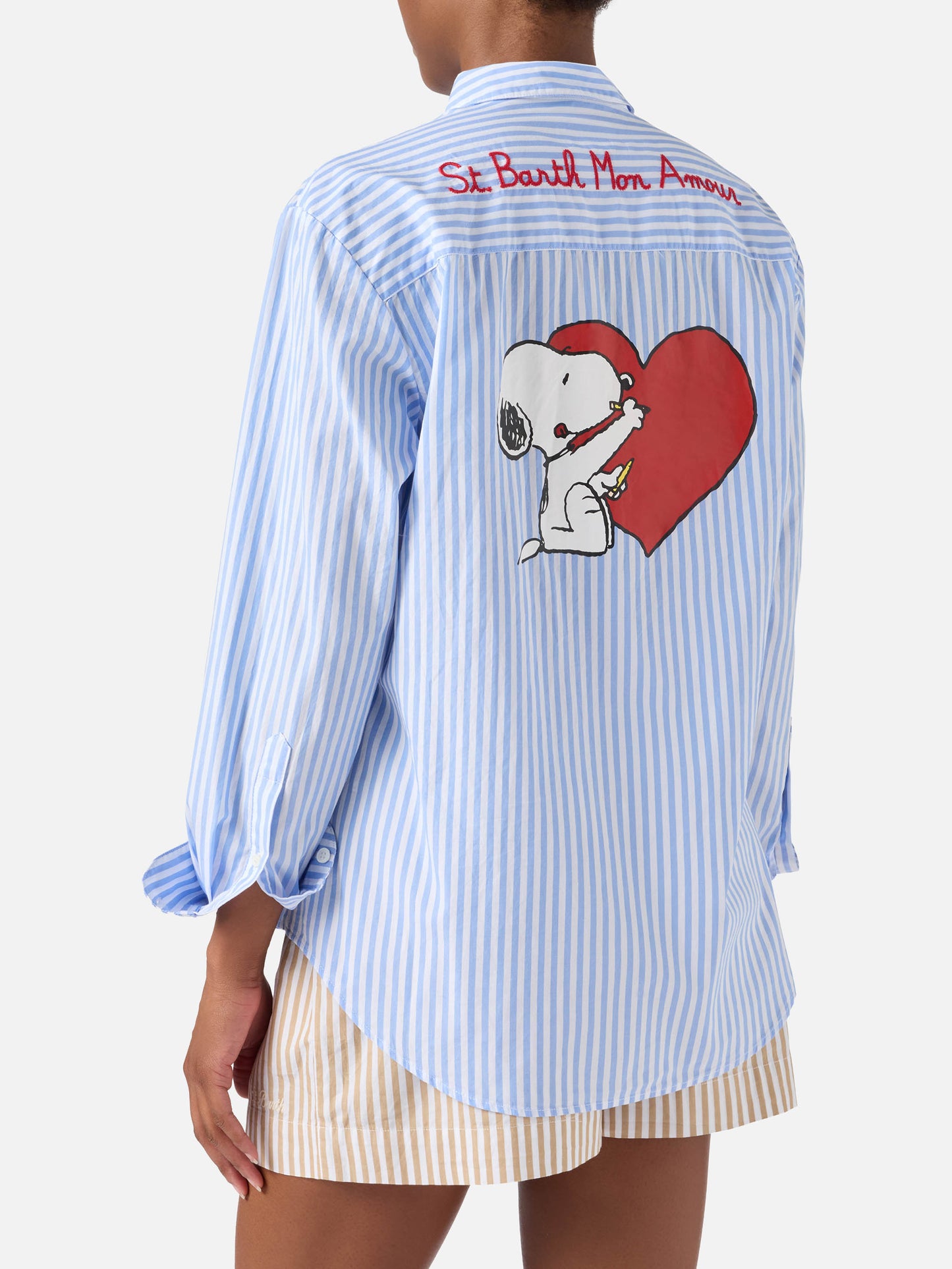 Camisa Brigitte de rayas azul claro con estampado de Snoopy | Special Edition 