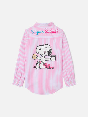 Camicia Mini Brigitte a righe rosa con ricamo Bonjour | Special Edition