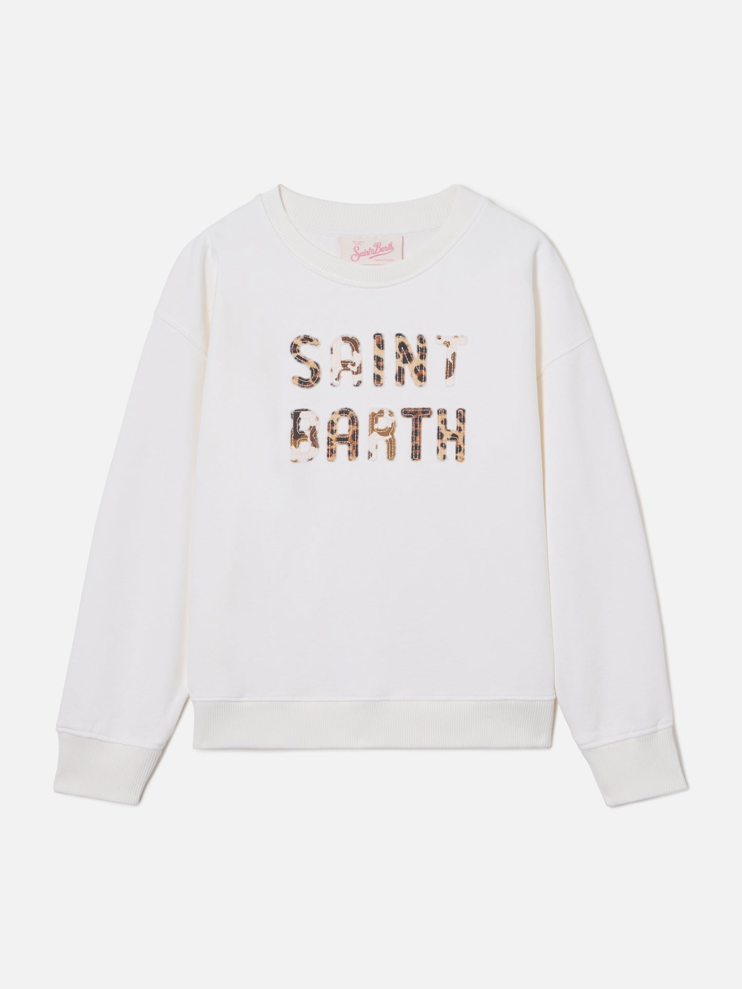 Briony Crewneck Sweatshirt in white with leopard patch